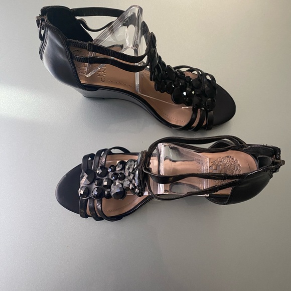 Vince Camaro Women’s Zen Leather Wedge Sandal Black Size 8.5. - Picture 5 of 8